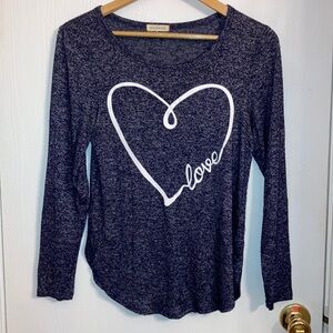 Blue long sleeve sweater top with white love heart